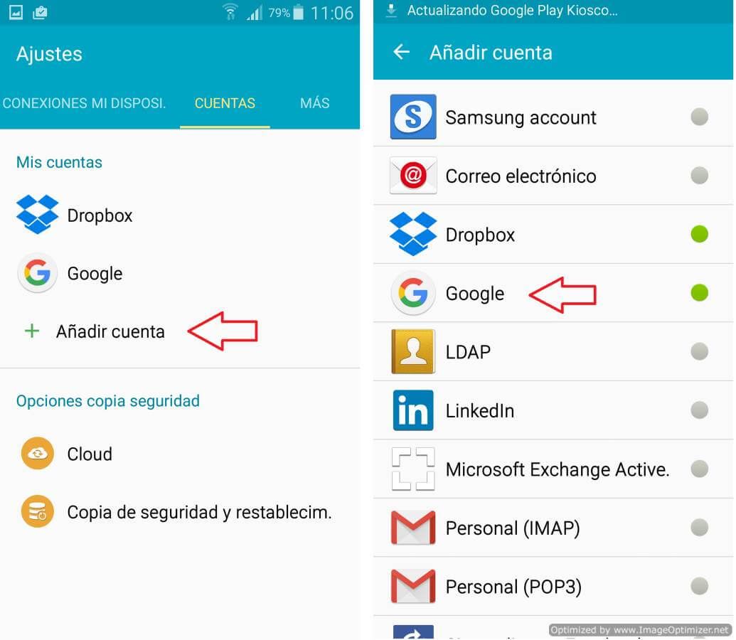 Añadir cuenta en Android