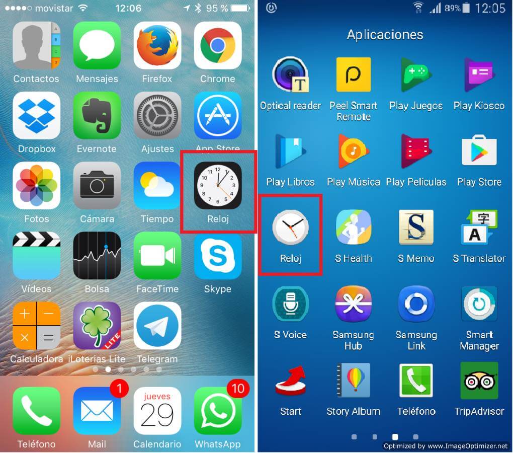 Capturas de los iconos del Reloj en Apple y Android