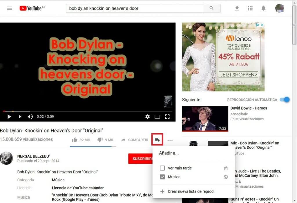 Youtube. Listas de reproducción