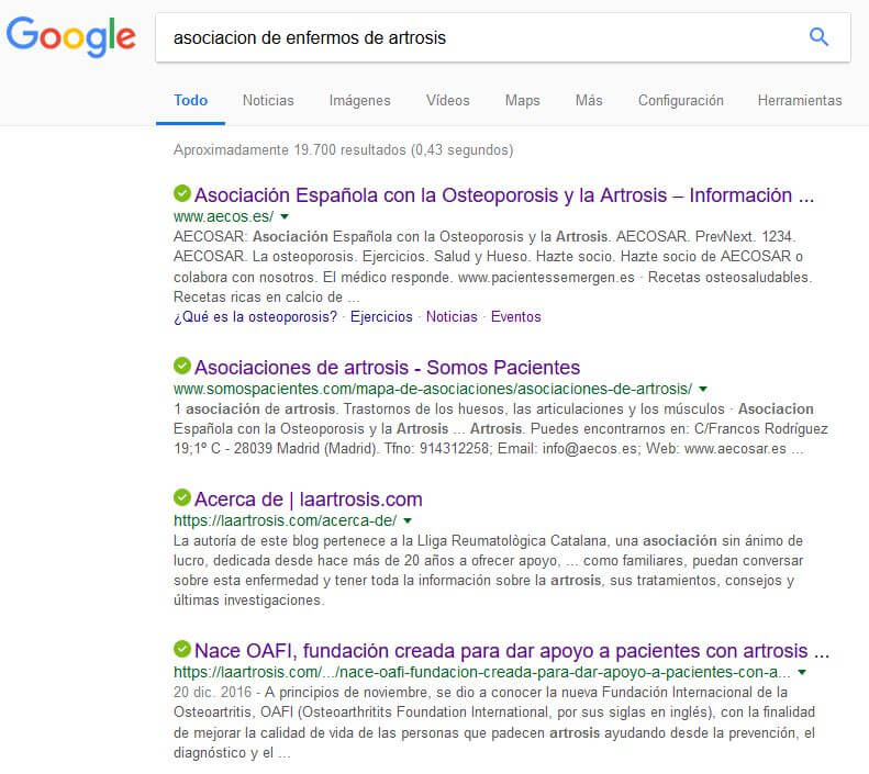 Google. Asociación enfermos de artrosis