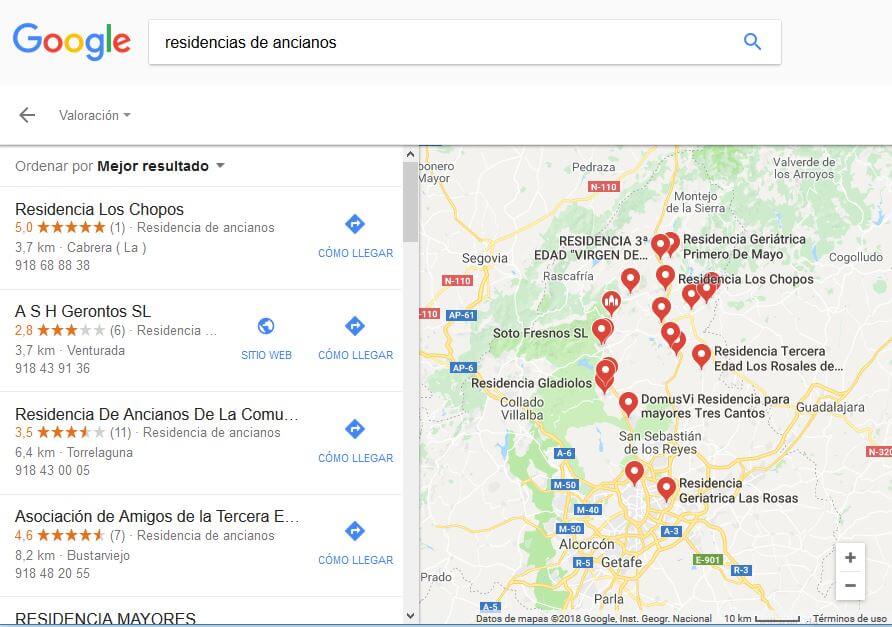 Google. Resultados geolocalizados ampliados