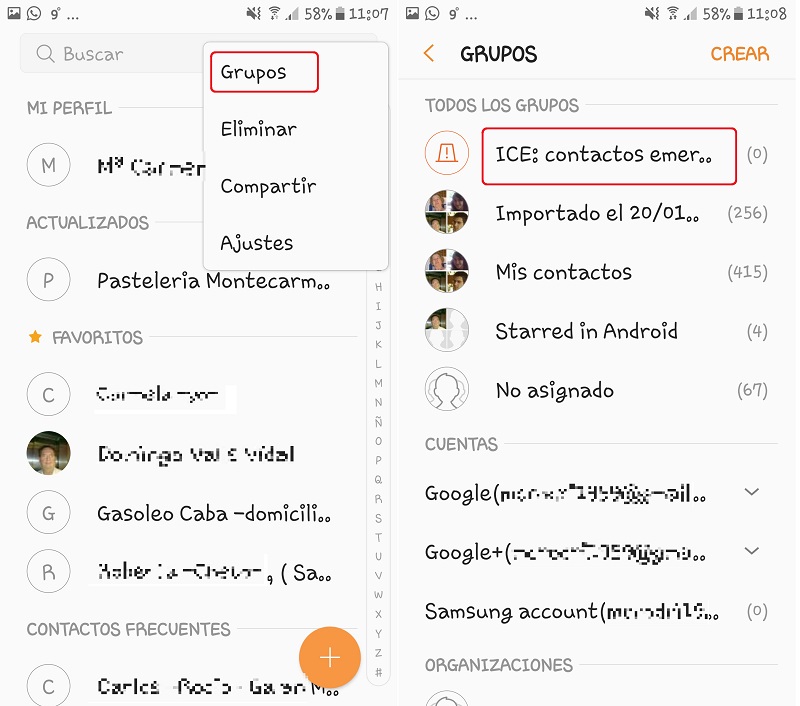 Android. Contactos ICE