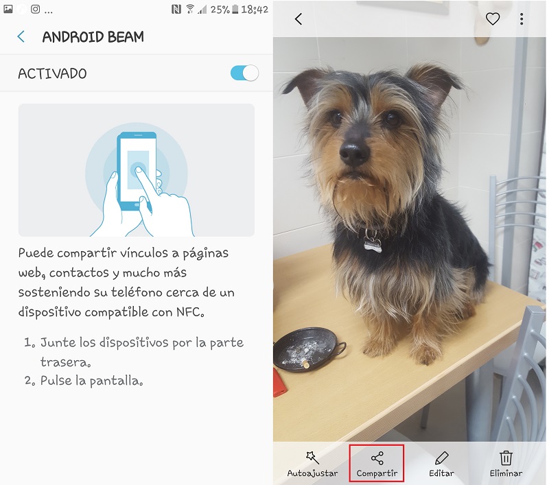Android beam y Foto en la Galería