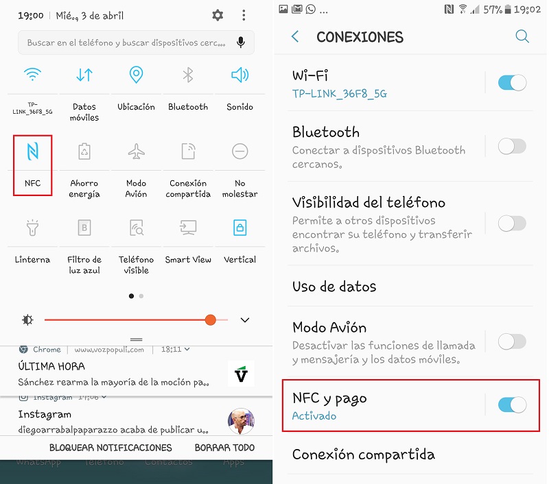 Barra de estado extendida y Ajustes de Conexiones